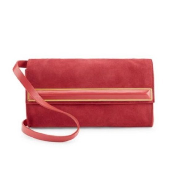 Halston Two Way Red Suede And Red Leather Cross Body Bag - Picture 1 of 12